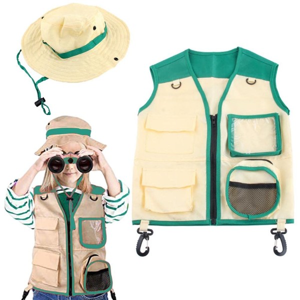 Kit explorador al aire libre para niños, chaleco y sombrero,