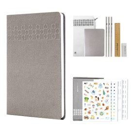 Blue Lake ECOLIFE Monthly & Weekly Undated Planner Kit, Hardcover Journal 6x8, Blank Page Notebook, Stickers, Pencil Pouch, Bookmarks GREY