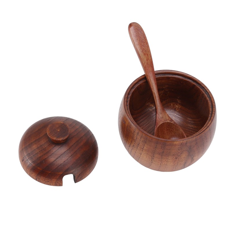 Wood Spice Jar Sugar Bowl Salt Box Seasonings Storage Container