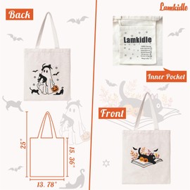 Lamkidle - Bolsa de mano de fantasma para gatos, bolsa de lona de algodón de Halloween, para mujer, reutilizable, bolsa de compras, playa, bolsa de hombro