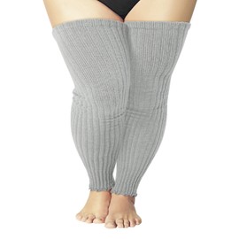 COZYOFFI Women's Plus Size Leg Warmers Knit Over Knee High Footless Socks for Thick Thighs(C04-Light Grey)