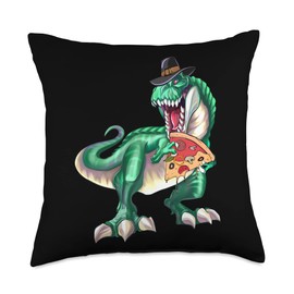 Dinosaur T Rex Pilgrim Hat Pizza Thanksgiving Vegan Throw Pillow