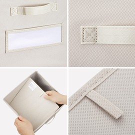 artsdi Set of 10 Storage Cubes,Foldable Fabric Cube Storage Bins with 10 Labels Window Cards & a Pen,Baskets Containers for Shelves,Closet Organizers Box for Home & Office,Beige