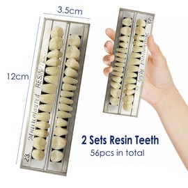 Pack of 56 False Teeth Dentures 2 Sets Synthetic Resin Tooth, Upper and Lower Denture Tooth, Party Horror Prop Makeup DIY Replacement, 23 A2