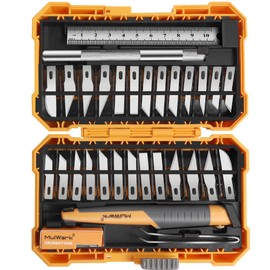 MULWARK MulWark 32-Piece Precision Hobby Knife Set - Exacto Knife Set For Modeling - Craft Knife Handle Customized With Chiseling, Stencil Edge And Fine Point Blades With Sharpening Stone And Steel Ruler