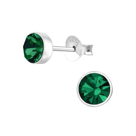 Monkimau Girls' Earrings Crystal Stud Earrings Made of 925 Sterling Silver with 5 mm, Sterling Silver