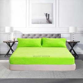 Teddy Fleece Fitted Bed Sheet Thermal Warm Luxury Fluffy Cuddly Cosy Bedding Super Soft Bedsheet (Lime, King)