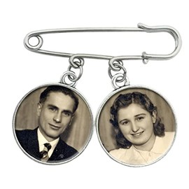 Double Frame Double Sided Photo Memorial Pin For Weddings Bouttoniere or Bouquet