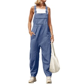 ZESICA Women's Sleeveless Overalls Jumpsuit Casual Loose Adjustable Straps Bib Long Pant Jumpsuits with Pockets,DustyBlue,X-Large