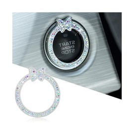 Sandfren Bling Car Engine Start Ring Sticker, Rhinestone Butterfly Vehicle Push Start Button Decal, Diamond Key Ignition Knob Emblem Decoration, Universal Automotive Interior Accessories (AB Color)