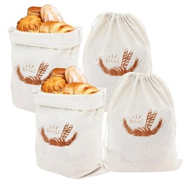 Dewocke Bread Bags, 4 Pack Natural Linen Bread Storage Bags, Reusable Food Storage Bag, Bread Storage Bags, Linen Bread Bags, for Homemade Bread, Keep Bread Fresh, Beige