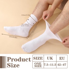 Meng Jiaran 6 Pairs Extra Wide Socks for Swollen Feet,Loose Top Socks for Men Stretchy Elastic Sock Cotton Calf Loose Top Sock for Men Hospital Working, Size UK 7.5-11.5(White)