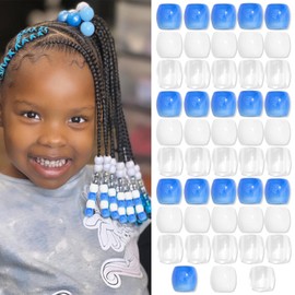 VENOFEN 48PCS Blue Dreadlock Beads White Clear Hair Beads Acrylic Pony Beads Cute Braids Accessories Loc Hair Decoration for Kids Girls Jewelry Making Kit