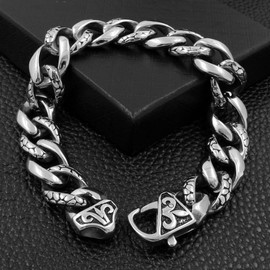 ULLMYYL Men’s Titanium Cuban Link Bracelet, Dragon & Snake Pattern Stainless Steel Gothic Punk Rock Hip Hop Biker Chain Wristband - 21.5cm (8.46in)