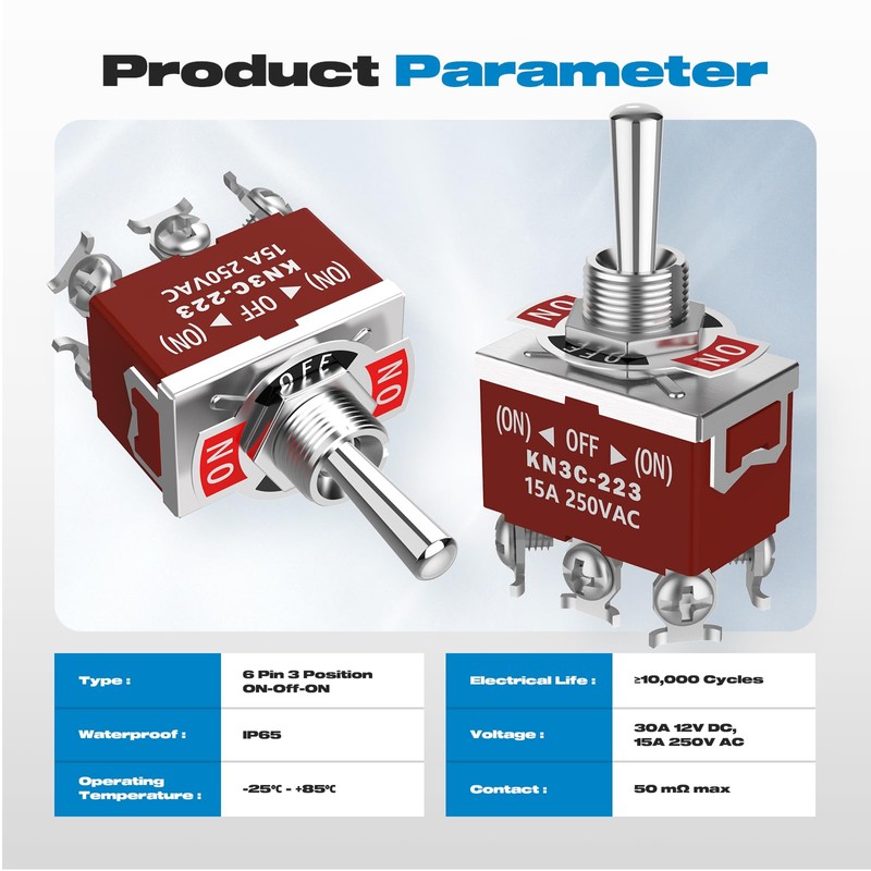 Momentary Toggle Switch,Malicele DPDT 6 Pin (ON)-Off-(ON) Waterproof 30A 12V