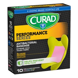 Curad Performance Series Antibacterial Knee and Elbow Adhesive Bandages, 6 Colors (Pack of 240)