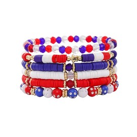 America Flag Bracelets for Women Independence Day Bracelets American Flag Beaded Stretch Bracelet Red White and Blue Patriotic Bracelet Jewelry Gifts (u5)