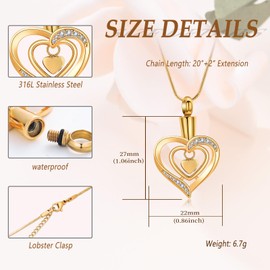 Minicremation Heart Urn Necklace for Ashes for Women Stainless Steel Keepsake Jewelry Locket Gift for Christmas/Valentine's Day, Stainless Steel, Zircon