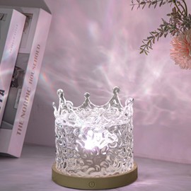 BDUSXYZ Ocean Wave Projector Lamp - 3D Crown Northern Lights Water Ripple Gradual Rotating Romantic Ambient Lighting Flame Lamp for Relaxation Bedroom Teen Girl Decor