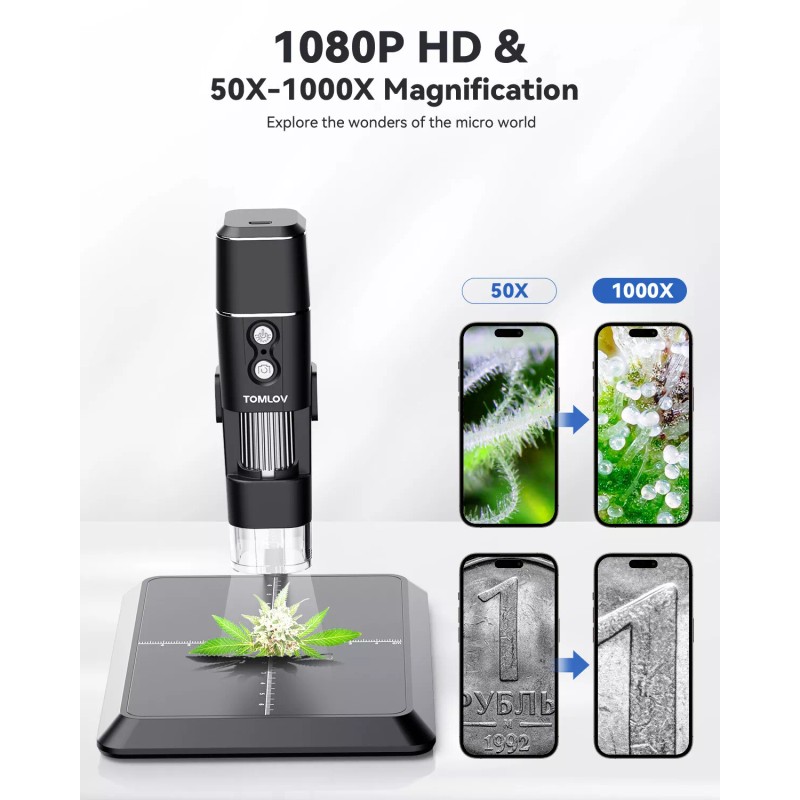 TOMLOV DM1 WiFi Wireless 1000X Digital Microscope Camera Coin Microscope
