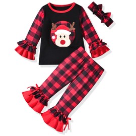 HINTINA - Conjunto de trajes de Navidad para niña pequeña, con parte inferior acampanada, Cuadros Negros, 2-3T