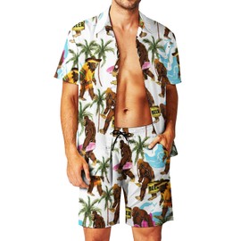 DOOPCCOR Men's 3 Piece Tracksuit Cuban Collared funny Hawaiian Shirt rave outfits beach Shorts Button Down Sets With Bucket Hats 15-S