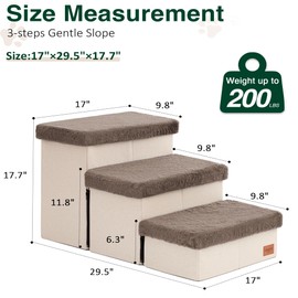 Love's cabin Dog Stairs for High Bed 18" H,3 Steps with Furry Lids Pet Stairs for Small Medium Large Dogs,Foldable Cat Ramp with Zip up to 200 lbs,Brown