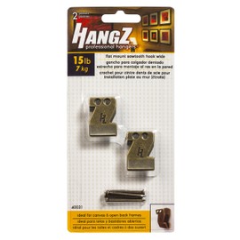 HangZ 40031 Canvas Flat Mount Sawtooth Picture Hooks, Antique Brass, 15lb, 2-Pack Works best with HangZ 20000B