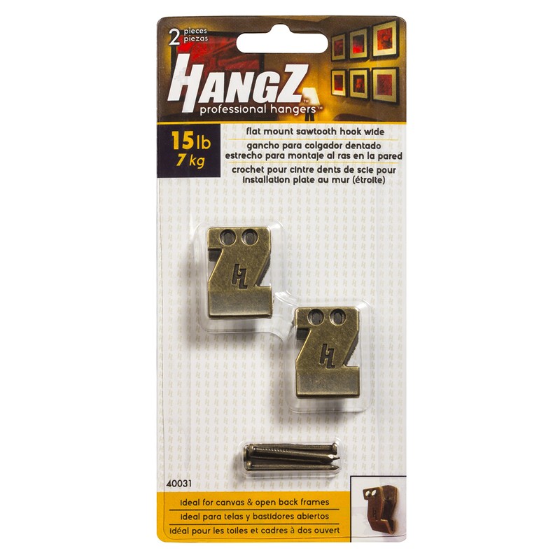 HangZ 40031 Canvas Flat Mount Sawtooth Picture Hooks, Antique Brass,