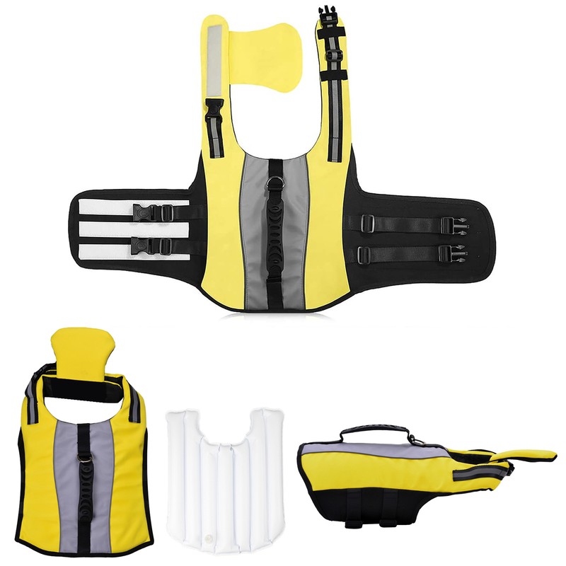 Dog Life Jackets with Handle Reflective Stripes Adjustable Fit Foldable
