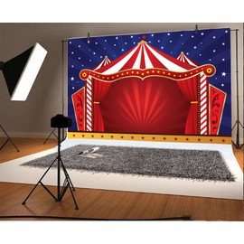 LFEEY 10x8ft Circus Photography Backdrop Red Tents Night Stars Carnival Photo Background Baby Kids Child Birthday Party Decor Wallpaper Photo Booth Studio Props