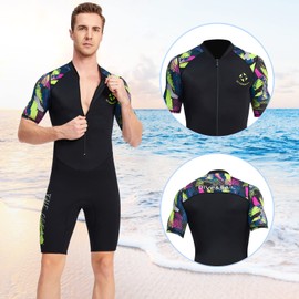 Men's Wetsuits 1.5mm Thermal Wetsuit Premium Neoprene Front Zip Shorty Dive Skin Swimsuit Short Sleeve Water Suit Spearfishing Snorkeling Surfing Canoeing Scuba Diving Suits