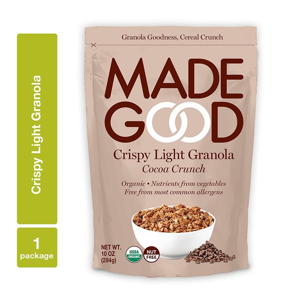 MadeGood Cocoa Crunch Crispy Light Granola (10 oz. Package); Nut-Free, Gluten Free, Allergy Friendly, USDA Certified Organic Ingredients, Vegan, Non-GMO; Nutrients from a Full Serving of Vegetables