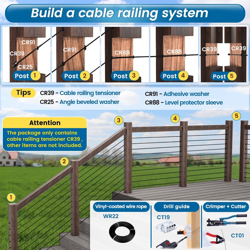 Muzata 20 Pack 1/8" Black Cable Railing Hardware Kit Hand