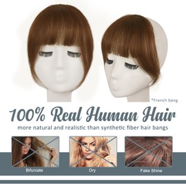 BARSDAR Real Human Hair Clip in Bangs - 100% Human Hair Clip in Bangs for Women - Brown French Bangs Extensions Fringe with Temples Real Hair Fringe Hairpieces - Medium Golden Brown