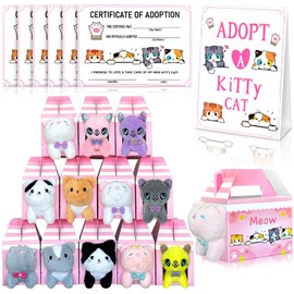 37 Pcs Adopt A Cat Party Favors Include 12 Foldable Kraft Kitten Boxes 12 Mini Cat Keychains 12 Card 1 Stand for Adopt a Kitty Party Favors Cat Party Supplies Gifts