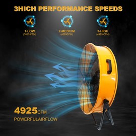 EcoExplorer 24" Heavy Duty High Velocity Drum Fan, 4925 CFM 3-Speed Adjustable Floor Fan With 360° Tilt, Portable Air Circulator for Warehouse, Garage, Basement