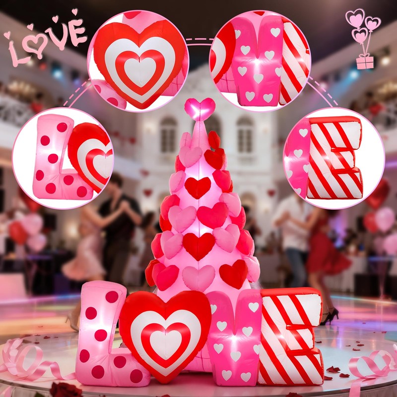 Spinosaurus 8FT Valentine Inflatables Outdoor Decorations,Inflatable Heart Tree with Light