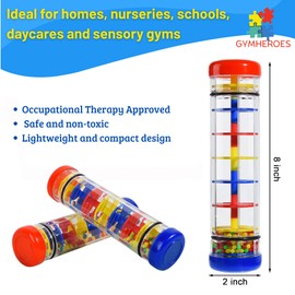 2 Pcs Sensory Fidget Tubes, Rainmaker 8 inches Audible Sensory Toy, Fine Motor Skills and Calm Down Toys for Babies and Toddlers, Speech Therapy and Stress Relief Materials, Falling Beads Fidget Toys