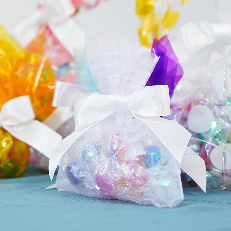 Suithink 50 Pieces White Twist Tie Satin Bows,9cm Ribbon Bows
