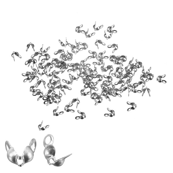 uxcell 200Pcs Open Bead Tips Knot Covers, 1.5mm Metal Clamshell