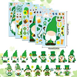 Whaline 36 Sheet St. Patrick's Day Stickers Irish Swedish Gnome Make A Face Stickers Leprechauns Dwarf Shamrock Decals for DIY Craft Party Games Supplies, 6 Design