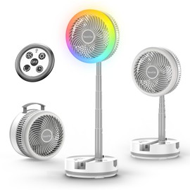 Socool 40000mAh Battery Operated Foldable Fan,Rechargeable Standing Fan, Remote Control & Colorful Light, Oscillating Telescopic, Timer & Digital Display, Foldaway Fans for Camping Travel Outdoor