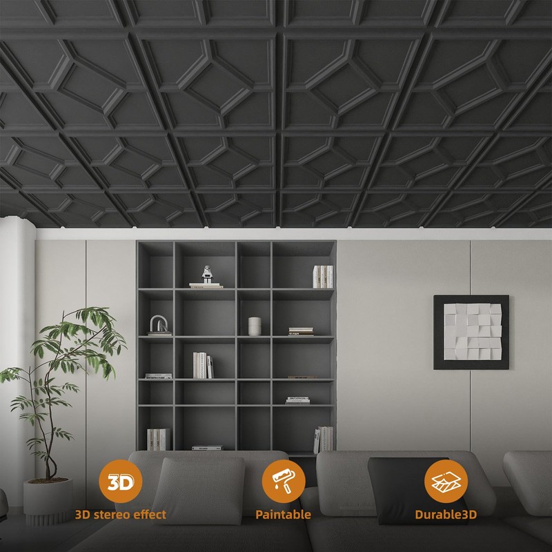 WOWSTAR 12-Pack 24"x24" Drop Ceiling Tiles, 3D Decorative Glue Up