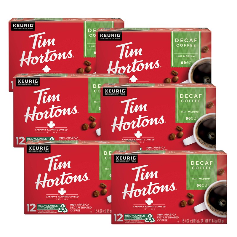 Tim Hortons Decaf, Medium Roast Coffee, Single-Serve K-Cup Pods Compatible
