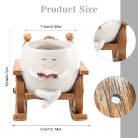 Bocguy Flower Pot Face, Flower Pot with Smiley Face, Succulent Pot for Succulents with Drainage Hole, Cute Flower Pots for Indoor and Outdoor Use for Home Garden Decoration and Succulents (Khaki