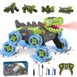 8 Wheels Dinosaur Transform RC Stunt Car - 2.4Ghz Remote Control Dinosaurs Monster Truck with Transforming & Spray & 360° Rotation, Dinosaur Toys for Kids 5-7 8-12, Boy Christmas Birthday Gift Age 4-6