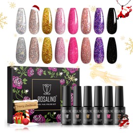 ROSALIND Smalto Semipermanente per Unghie, 8 Colori Colori Glitter Nero Rosa Viola Oro Argento, 5ml Gel Unghie Soak Off UV Lampada, Smalti per Unghie Nail Art Gel Nail Polish Set 8pcs