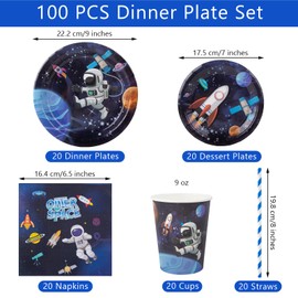 Aitsite Space Party Tableware Set, Astronaut Party Plates Birthday for 20 Guests, Space Birthday Tableware, Astronaut Party Decoration Set, Children's Birthday Plates, Cups, Napkins
