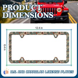 LIN KANG 2PCS Colorful Mandala Flowers License Plate Frames Vintage Boho Floral License Plate Holder Aluminum Metal Rust-Proof Waterproof Car Decorative Tag Frames for Standard US 12x6 Inch